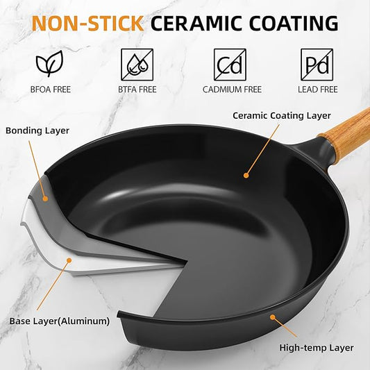 Nonstick Saute Pan Skillet with Lid,10 Inch Deep Frying Pan, Toxin-Free Ceramic Cookware, Healthy Non Toxic Cooking Pan with Helper Handle, Fry Pan Compatible with All Stovetops