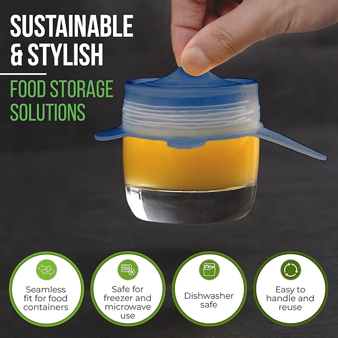 Reusable Silicone Stretch Lids for Food Storage in Fridge - Elastic Heat-Resistant Bowl Covers, Cups, Cans, Jars - Universal Food Grade Lid for Round and Rectangle Containers - 7 Pack - Multicolor