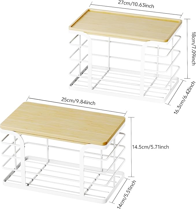 2 Pack Stackable Storage Kitchen Laundry Pantry Organizers,Trash Bag Holder Wall Mount,Garbage Bag Dispenser with Bamboo Top,White Large and Small