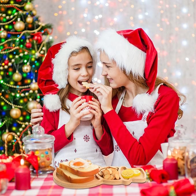 AWIZOM Snowman Wooden Serving Tray Christmas Bamboo Platter Winter Snowman Shape Charcuterie Board Decorative Wood Snack Dish Plate for Xmas Holiday Housewarming Present,14.17x8.15x0.59 Inch