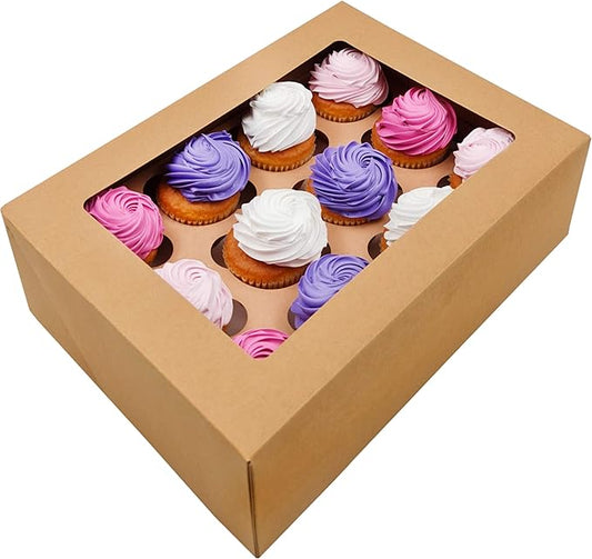 BAKELUV Brown 12 Cupcake Boxes, Cupcake Containers | 13x9.5x4, 50 Pack