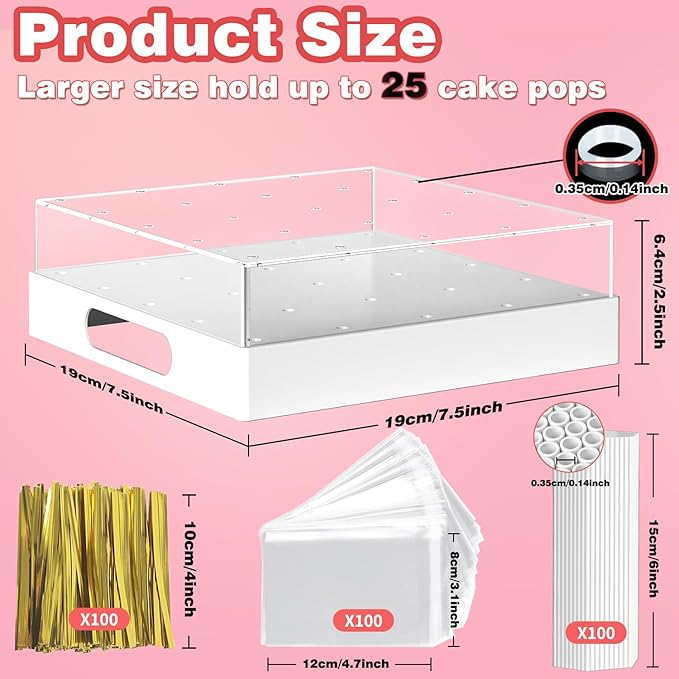 Cake Pop Stand,25 Holes Clear Cake Pops Display Holder,Cake Pop Sticks Kit, Candy Pop Holder,cake pop mold for Party,Wedding,Birthday(White,1-Pack)
