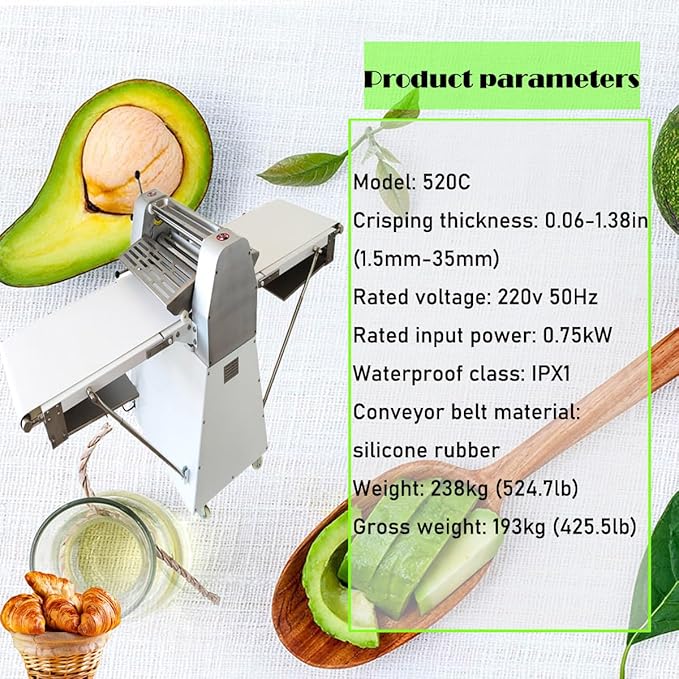 Commercial Dough Sheeter, Reversible Roller Dough Press Machine, Vertical Commercial Danish Pastry Machine Bread, egg tarts, pizza, 220V