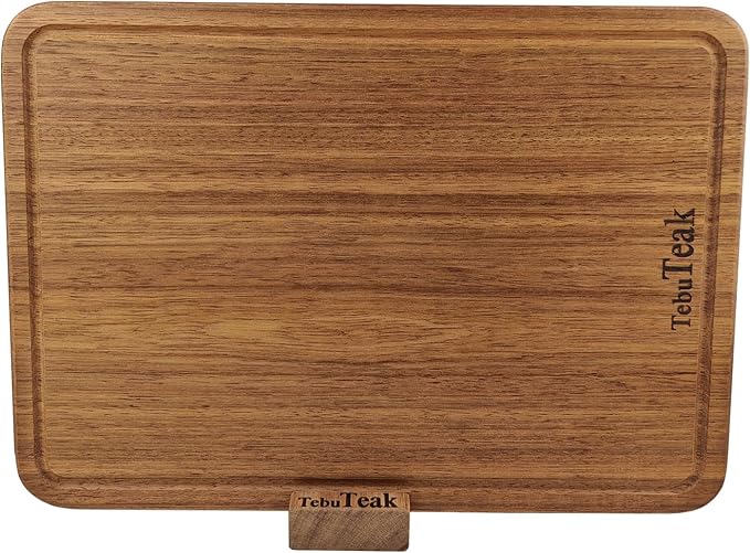 Solid Teak Wood Cutting Board - Single/One Piece Design Wooden Choping Boards Non Glued Knife-Friendly Durable Chopping Block for Kitchen Meat Vegetable Chese 14 x 9.5 IN (Includes Stand)