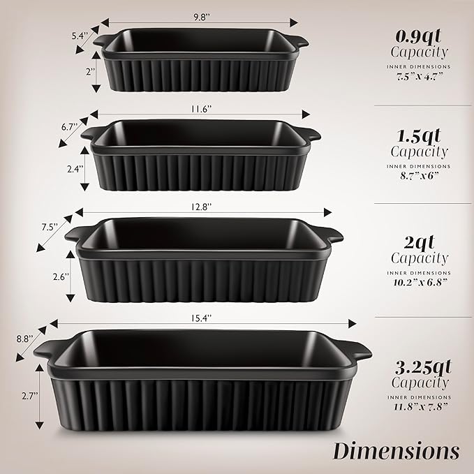 COOK WITH COLOR Casserole Dishes for Oven, Porcelain Baking Dishes, Ceramic Bakeware Sets of 4, Rectangular Pans Handles for Baking Cake Kitchen