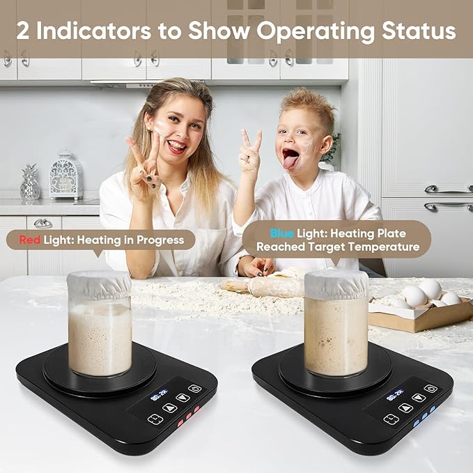 Sourdough Starter Warmer 3.0 with Thermostat Control(4.5-Inch Heating Area,70-100°F), Auto Warming On/Off, 12-Hour Timer,Perfect for Sourdough Fermentation & Home Baking (110V,Black)