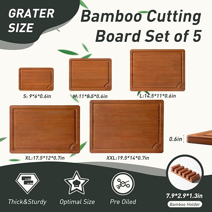 Bamboo Cutting Board Set Non Slip Feet with Holder Over Sink Best Grandpa Grandfather Elder Men Father Day Grandparents Great Papaw Peepaw Pawpaw Granddad Happy Birthday Christmas Unique Cool Gifts