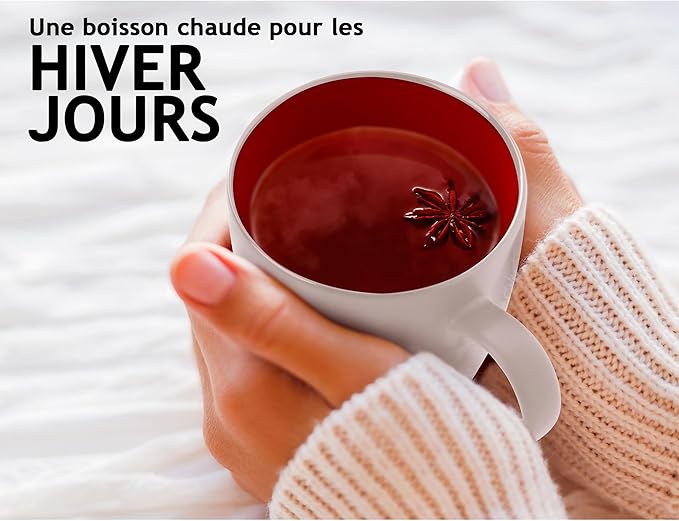 MIAMIO - Set of 6 Stoneware Coffee Mugs 12 Ounce/Cup Set - Le Papillon Collection (White-Red)