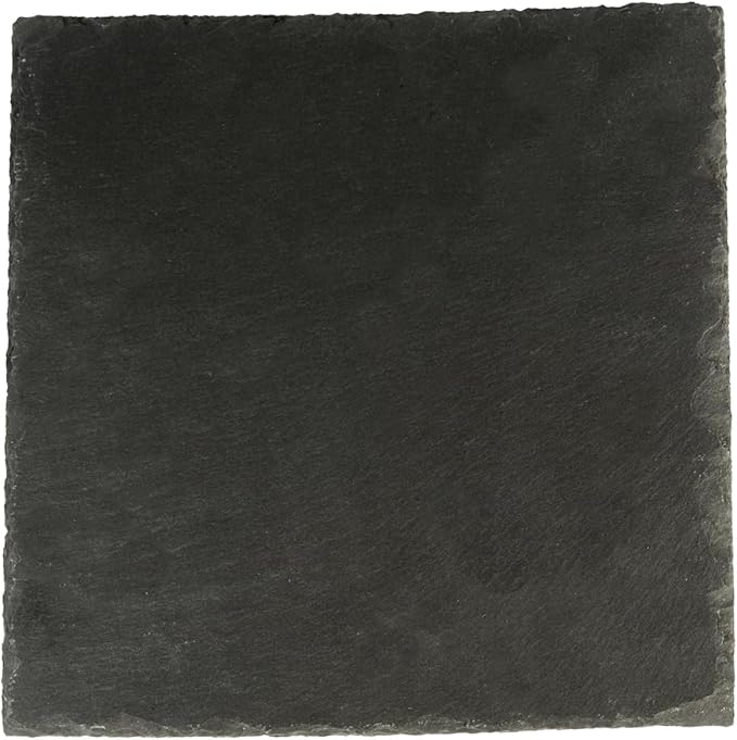 Restaurantware Slate Serving Tray 1 Pack of 8 x 8" Foam Feet Charcuterie Stone Plate Rustic Edges Freezable Black Square Serving Display Cheese Board for Kitchen, Gourmet, Dining, Parties