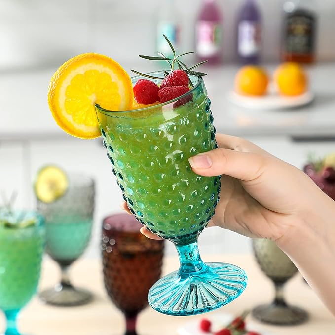 Hobnail Beverage Glass Goblet set of 6, 13 oz Hobnail Drinking Glasses Perfect for Dinner Table Parties Bars and Weddings