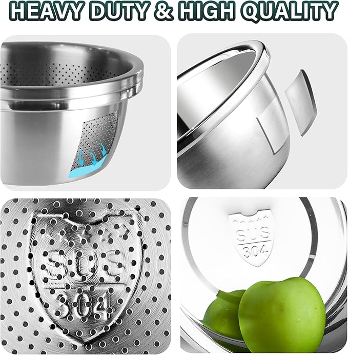 304 Stainless Steel Colander 5QT Microporous Colander & Large Bowl for Kitchen,Rice Strainer with Salad Mixing Bowl for Pasta Straining,Fruit Washing,Vegetable Draining,Food Mixing(2PCs)
