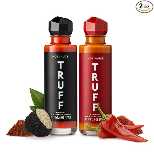 TRUFF Hot Sauce and Hotter Sauce 2-Pack Bundle, Gourmet Hot Sauce Set, Black Truffle and Chili Peppers, Gift Idea for The Hot Sauce Fans (Black/Red, 6 oz, 2 Count)
