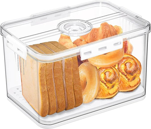 Bread Box Bread Boxes for Kitchen Counter Airtight, Time Recording Bread Storage Container with Lid, Bread Keeper for Homemade Bread, Toast, Bagel, Donut and Cookies, LARGE White
