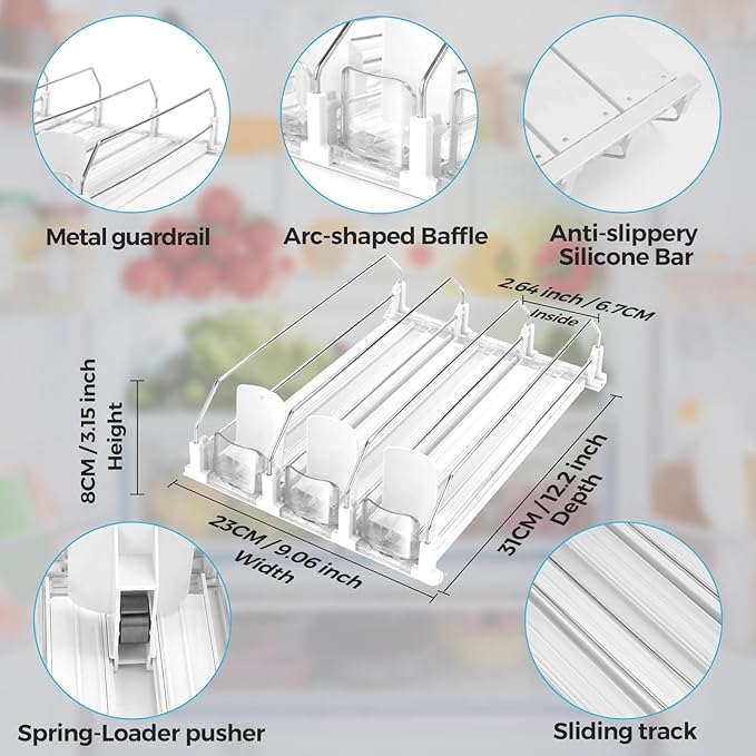 Automatic Soda Can Organizer for Refrigerator Can Dispenser for Beer Soda Seltzer Drink Pop Can Holder Self-Pushing Drink Organizer for Fridge Storage 12 cans of 11.15oz 12oz 16oz 16.9oz