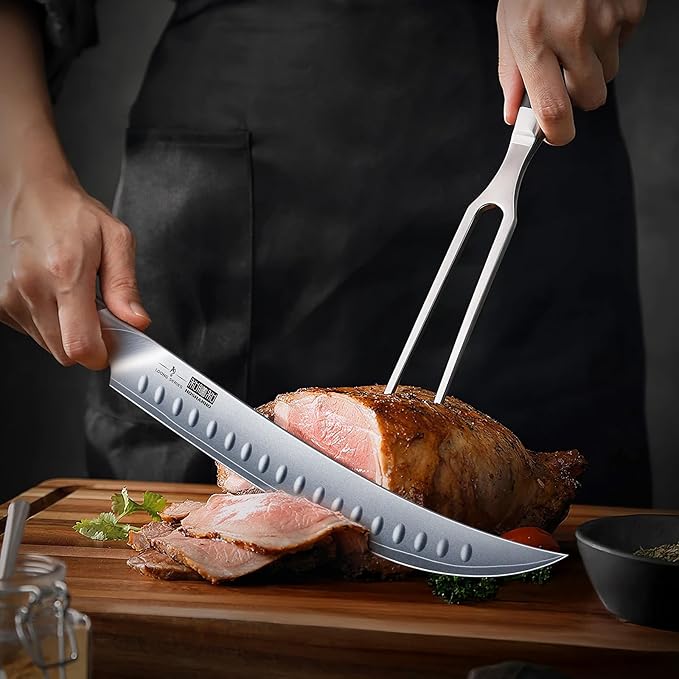 Carving Knife Set 3PCS, Japanese High Carbon Steel Brisket Slicing Knife Sets with Ergonomic Pakkawood Handle, Butcher Knife Breaking Knife Boning Knife for Meat Cutting