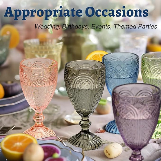 Colored Wine Glasses set of 6 glass goblets, vintage Colored glassware, drinking glasses for a baby shower, wedding, birthday ,or fancy glassware for everyday,Wedding，Engagement，Birthday Gifts