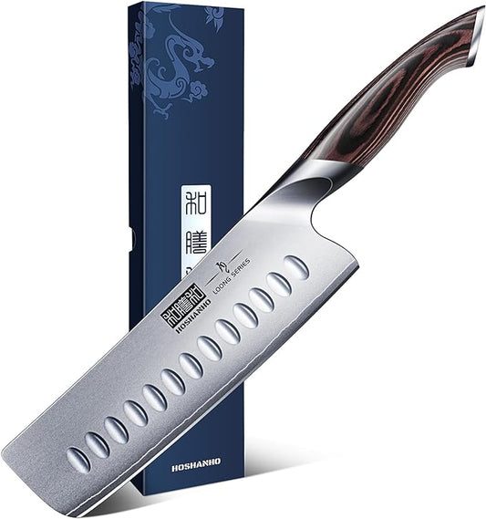 7 Inch Nakiri Knife, Japanese High Carbon Stainless Steel Chef Knife, Multipurpose Meat Vegetable Sharp Kitchen Knife with Ergonomic Pakkawood Handle