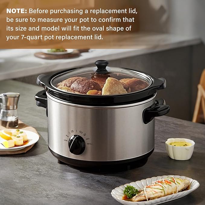 Oval Glass Lid 7 Quart Replacement for Crock Pot 7qt Slow Cooker SCV700SS and for Hamilton Beach Slow Cooker SCV700, 33474G, SCV700-KC, SCV700SS Replacement Oval 7 Quart Lids