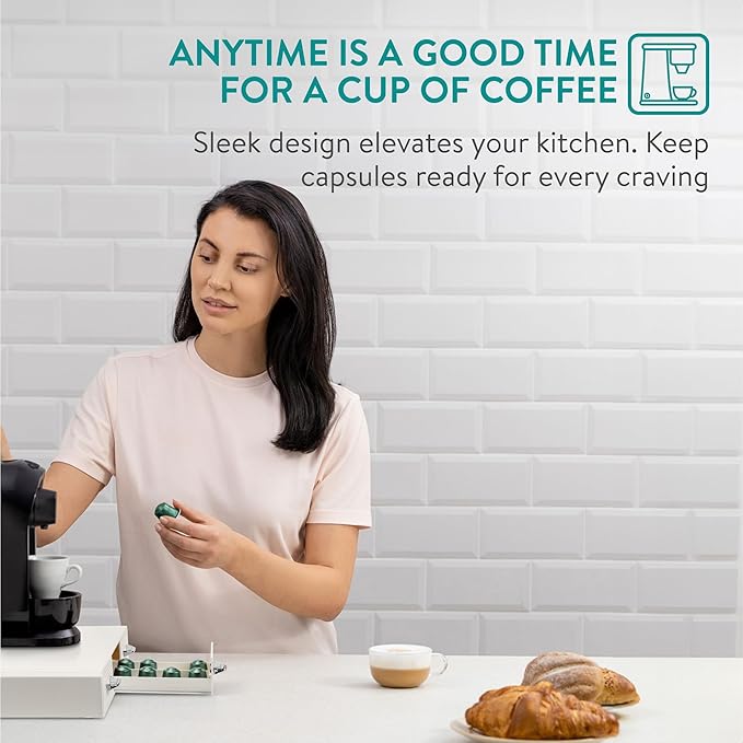 Navaris Coffee Capsule Triple Drawer - Coffee Pod Storage Drawer - Space-Saving Coffee Pods Organizer for Your Kitchen - Coffee Holder for Countertop - Fits Up to 48 Cups -Cream