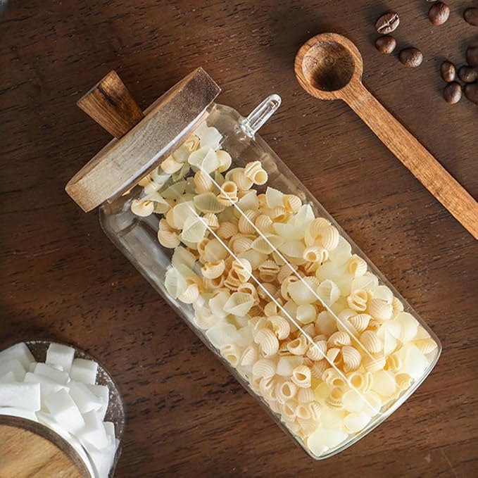 ANSQU 34oz Glass Jar with Wooden Lid & Spoon, Food Storage Containers Coffee Jar Coffee Grounds Container, Food Storage Canister, Kitchen Pantry Storage Container