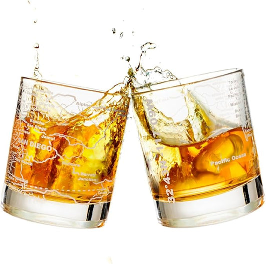 Greenline Goods Whiskey Glasses - 10 oz Tumbler Set for San Diego lovers, Etched with San Diego Map Old Fashioned Rocks Glass - Set of 2
