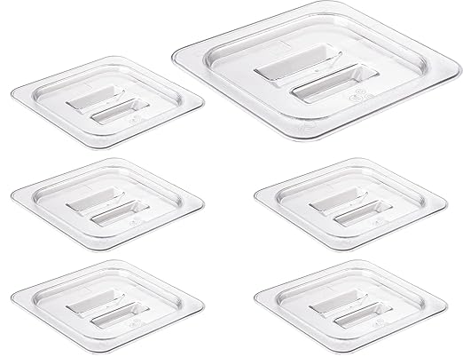 CURTA 6 Pack Food Pan Lids, 1/6 Size Polycarbonate Cover with Handle, Plastic Clear