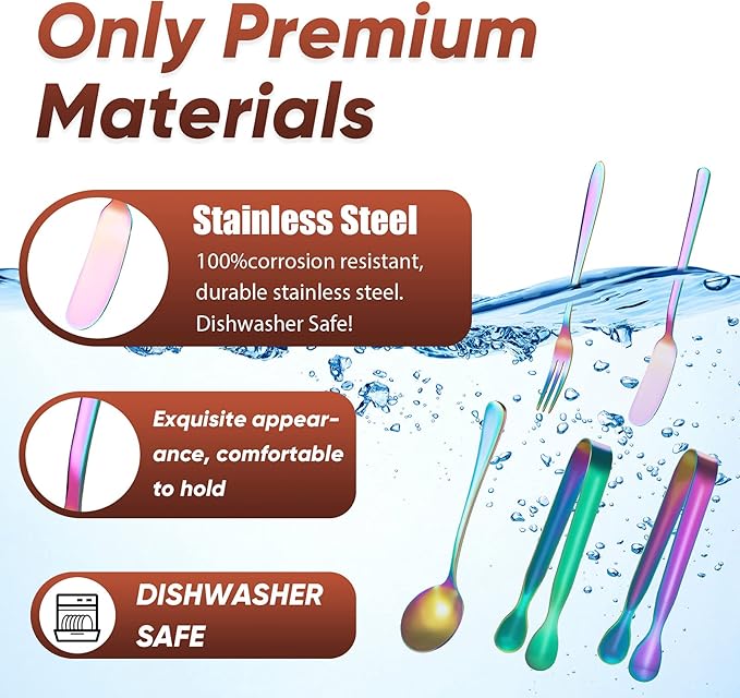 Patelai Cheese Butter Spreader Knives Set Charcuterie Accessories Stainless Steel Spreader Knives Charcuterie Boards Utensils Mini Serving Tongs Spoons and Forks for Appetizers Pastry(Rainbow Color)