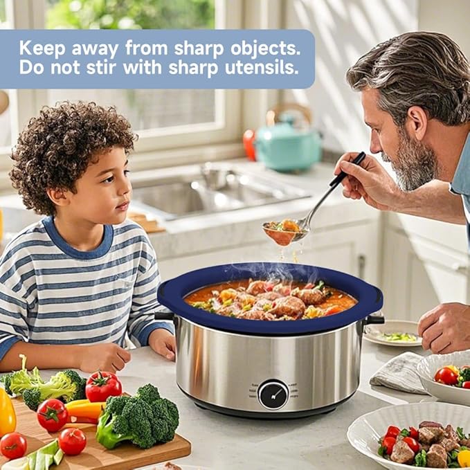 ChefAid Slow Cooker Liners, 100% Silicone Reusable Crock Pot Insert Accessories for 6-8 Oval or Round Quart Slow Cookers, Food Safe & Dishwasher Safe (NavyBlue-GrayishBlue)