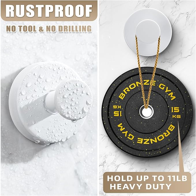 Suction Cup Hooks for Shower No-Drill Bathroom Hooks for Towels, Robes, Loofah Mountable on Bathroom Walls, Kitchen, Glass, Mirrors, Tile and Smooth,Non-Porous Surfaces (4, White)