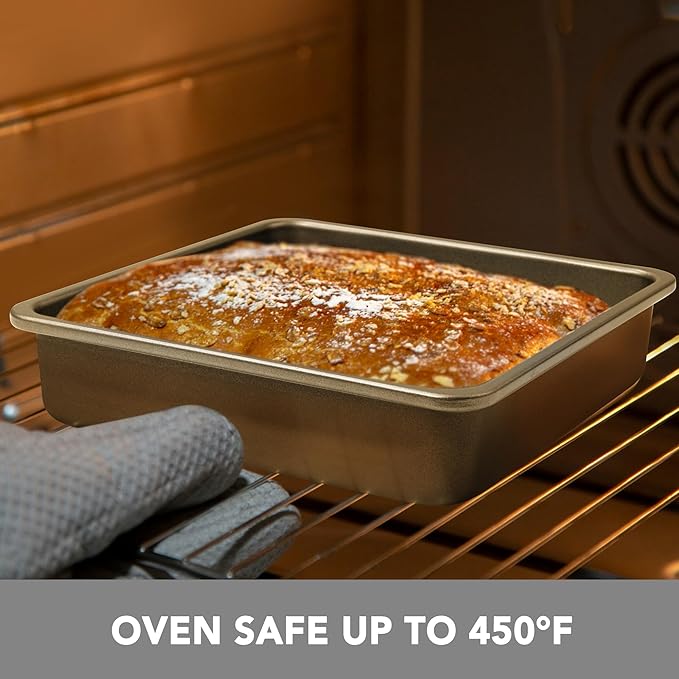 Square Cake Pan, Nonstick Baking Pan for Bread or Brownie, 9x9 Inch Bakeware with Diamond Texture Pattern, Set of 2