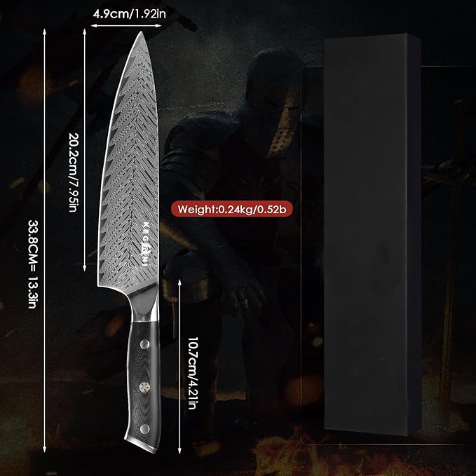 Arisman 8 Inch Chef Knife, Japanese Damascus Steel Chef Knife, Sharp VG10 Kitchen Slicing Knife with Feather Pattern Blade and Full Tang Ergonomic G10 Handle