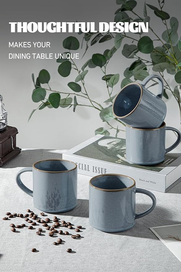 famiware Nature Coffee Mugs Set of 4, 14 oz Coffee Mug Set, Coffee Cups with Handle for Coffee, Tea, Cocoa and Milk, Microwave and Dishwasher Safe, Light Blue