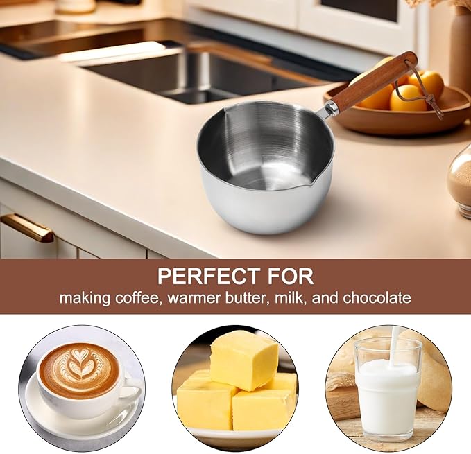 Mini Milk Butter Warmer For Seafood, Stainless Steel Melting Pot For Tealight Candles, Small Baby Food Warmer, Pan Cooking, Chocolate Melting Pot, Hot Oil Pan (300ml)