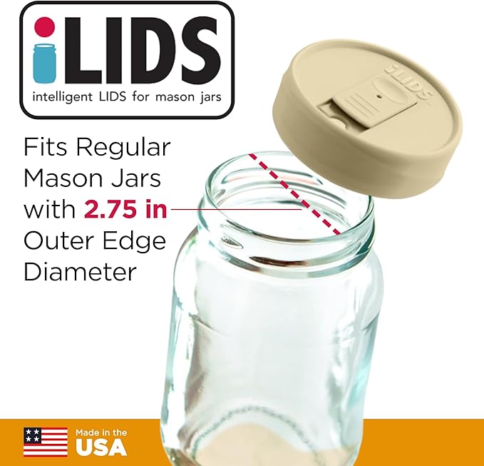 Mason Jar Drink Lid, Regular Mouth, Butter, Pack of 2