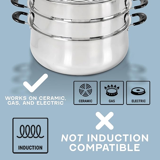 Concord 30 CM Stainless Steel 3 Tier Steamer Pot Steaming Cookware - Triply Bottom