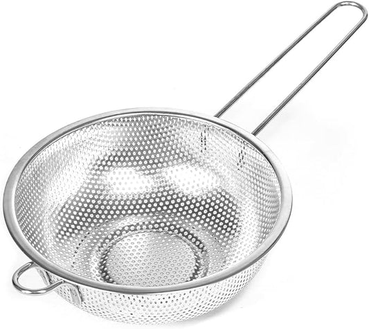 Metal Fine Mesh Strainer and Colander for Kitchen with Handle, Stainless Steel Pasta Strainer/Kitchen Funnel/Collander/Sifter for Strain/Wash Vegetables, Fruits, Spaghetti, Rice (7.8＂)