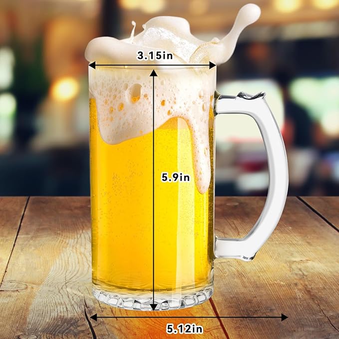 17 OZ Beer Stein Mugs, German Clear Large Tall Beer Glasses With Handle for Men, Set of 2