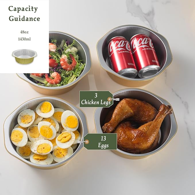 7.8" Extra-Deep Aluminum Foil Pans with Integrated Handles and Snap-On Lids (10 pcs) | 2X Thickness Heavy-Duty Reusable Tin for Baking and Cooking