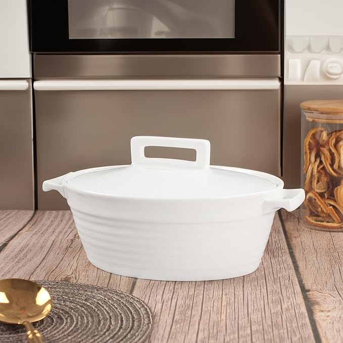 Casserole Dish 22 oz, French Onion Soup Ceramic Bakeware Set with Lids, Set of 2 Ceramic Mini Cocotte Set, Baking Dish with Lids and Handles, Microwave, Dishwasher, Oven Safe 8.3 Inch