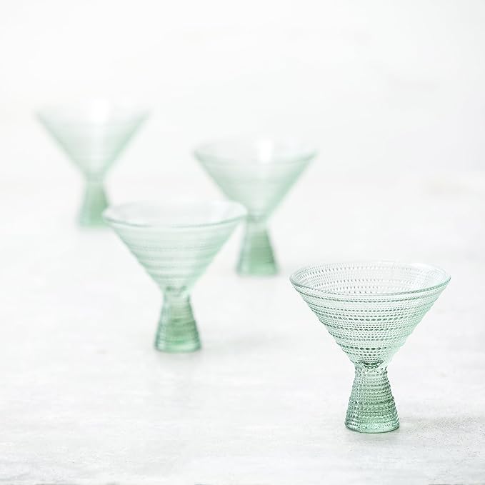 Fortessa Jupiter Beaded Hobnail Glass, 11.5 Ounce Martini (Set of 4), Sage Green