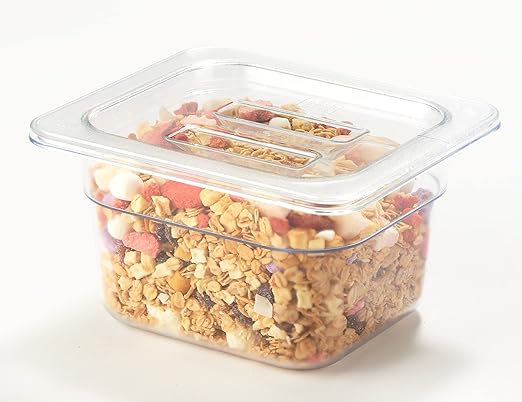 CURTA 6 Pack Food Pan Lids, 1/6 Size Polycarbonate Cover with Handle, Plastic Clear
