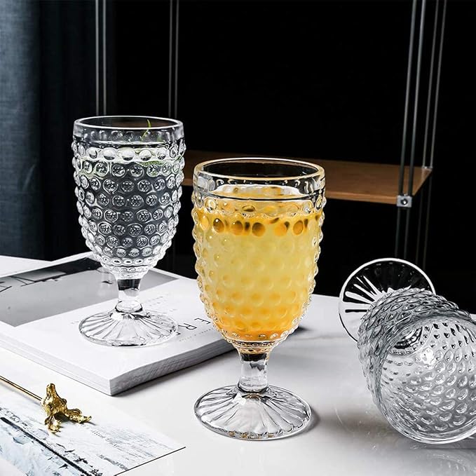 Hobnail Drinking Glasses Goblet Water set of 6, 13 oz Iced Tea Glasses Ideal for Soda Wine Milk Coke Juice and Beer Perfect for Weddings Parties Bars