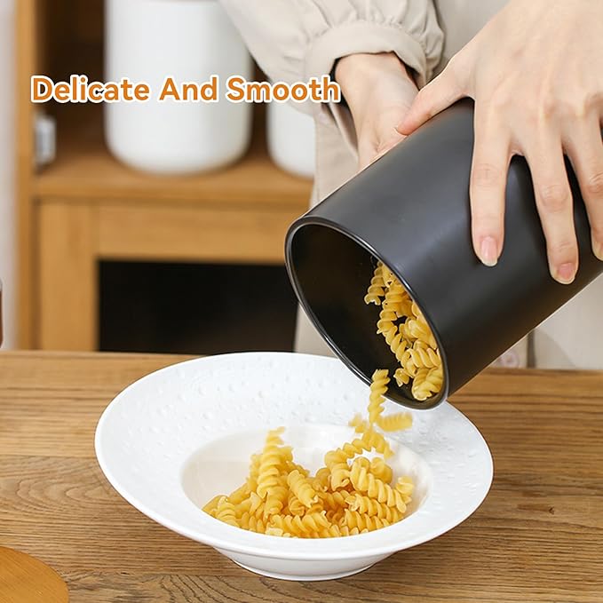 Canister Sets for Kitchen,Ceramic Kitchen Canisters for Countertop with Airtight Wood Lids for Serving Ground Coffee, Tea, Spice, Grains, Sugar, Salt (Black Pack of 3 (8.7/27/44 Oz))