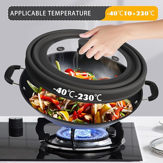 Microwave Splatter Cover, Collapsible Silicone Microwave Plate Cover with Glass for Food, Splatter Guard Lid 10.8 inch Black