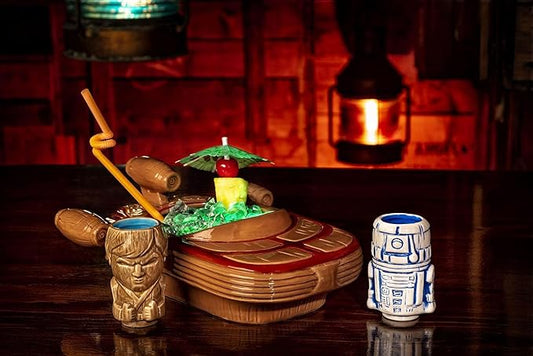 Geeki Tikis Star Wars Landspeeder Punch Bowl with Luke and R2-D2 Mini Muglets | Official Lucasfilm Collectible Tiki Cups | Tumbler Cocktail Glasses, Tropical Drinkware For Home Barware Set