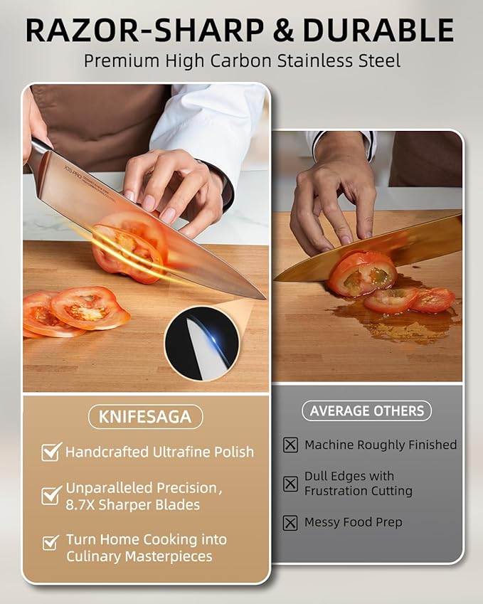 2025 Knife Set 15 Pcs Japanese High Carbon Stainless Steel Kitchen Knife Sets with Block & Sharpener, Premium Razor-Sharp Black Knives Block Set for Kitchen, Ergonomic Full-Tang Handle