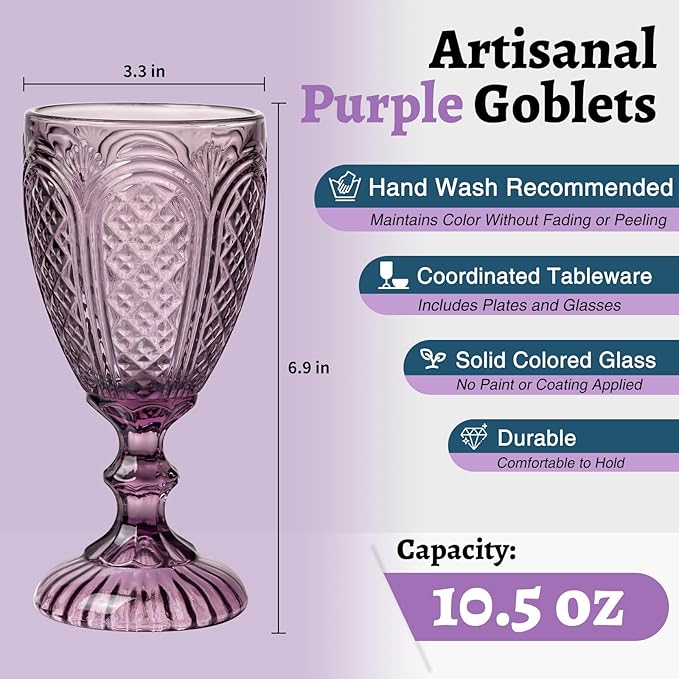 Chaos Coordinator Purple Wine Glasses set of 6, wine glasses, vintage colored glassware, colored drinking glasses for a baby shower, wedding, birthday,or fancy glassware for everyday.