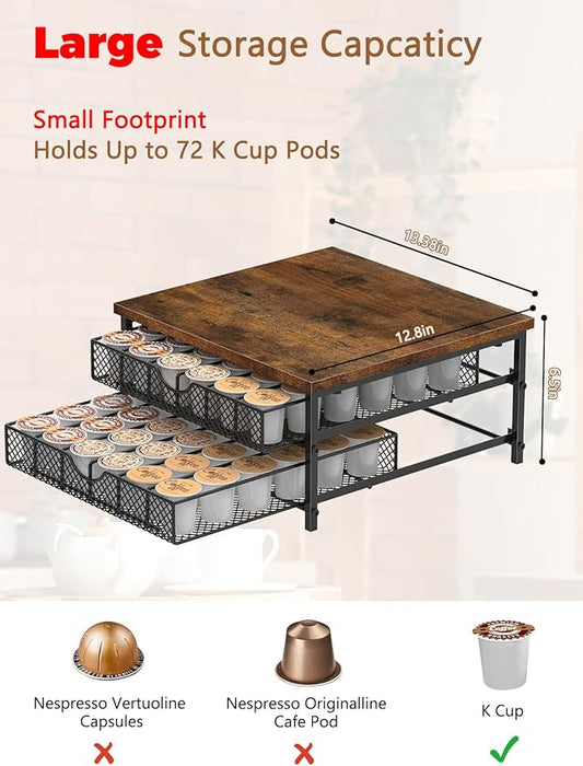 MOOACE Coffee Pod Holder for K Cup Holder Drawer Holder, Coffee Pod Drawer For Counter, 2 Tier K-Cup Storage With Sliding Baskets, 72 Capacity Pods Organizer Cups Capsule for Coffee Station, Black