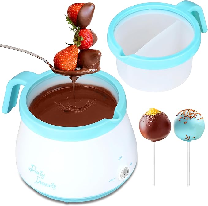Candy and Chocolate Melting Pot with 2 Pots, Mini Electric Fondue Pot, Melts Candy Chocolate in a Couple of Minutes, Ideal for Cake Pops Cookies Cakes, 2.5 Cups, Aqua