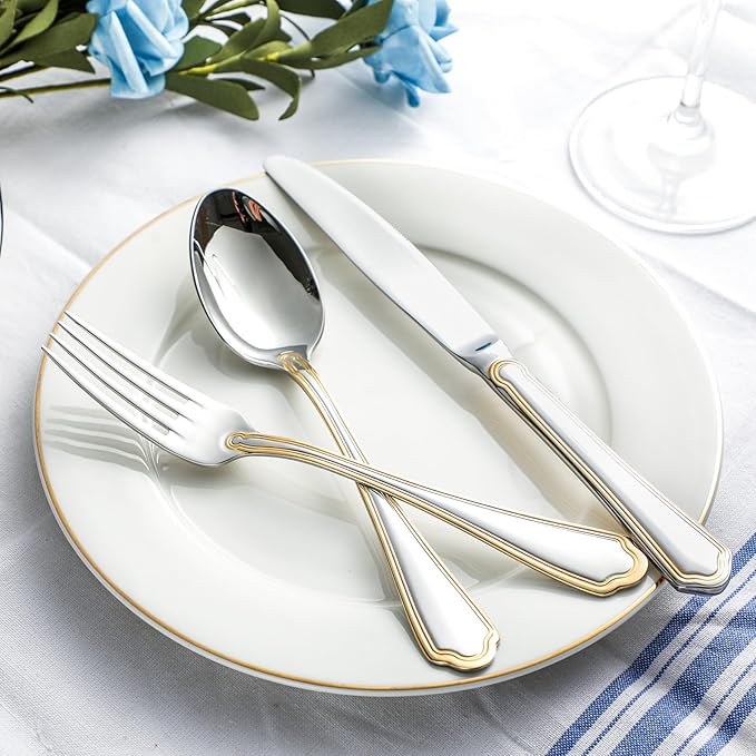 24-Piece Gold Silverware Set Stainless Steel Flatware Set for 6,Mirror Polished Cutlery Utensil Set for Home,Kitchen,Restaurant